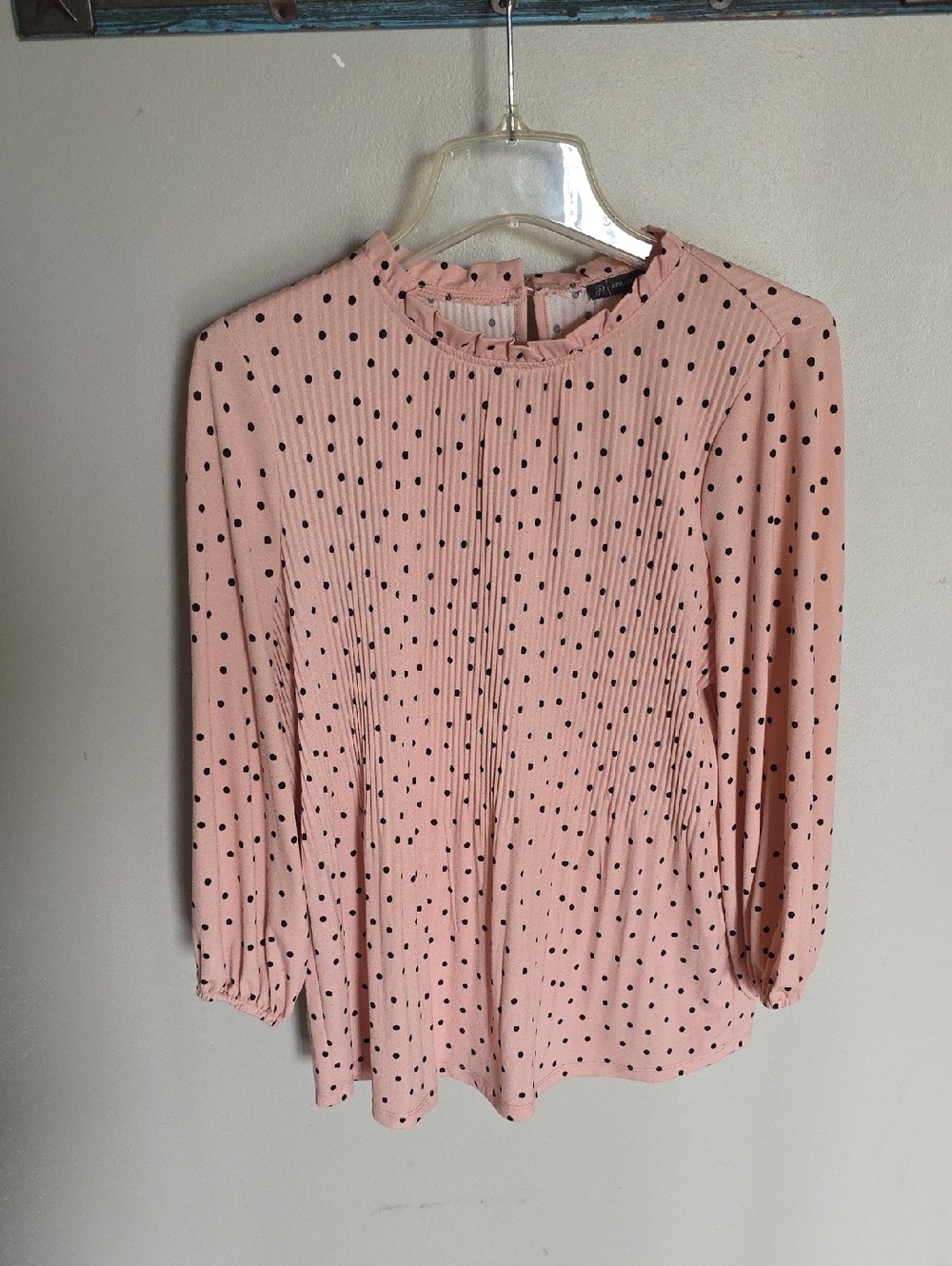 Adrianna Papell Pink Polka Dot Pintuck Blouse